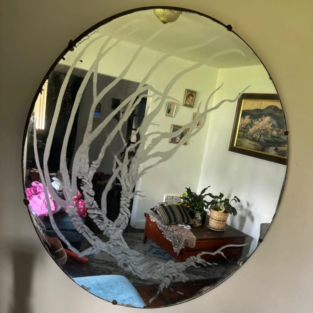 Antique ART DECO 3 foot etched wall mirror